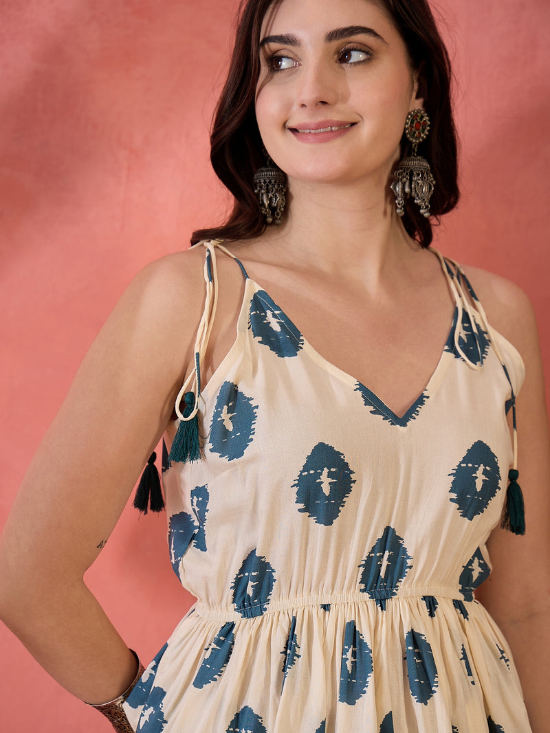 Stylum Women's Cream Printed Rayon Co-ords Set (CSCREAMMURFY)