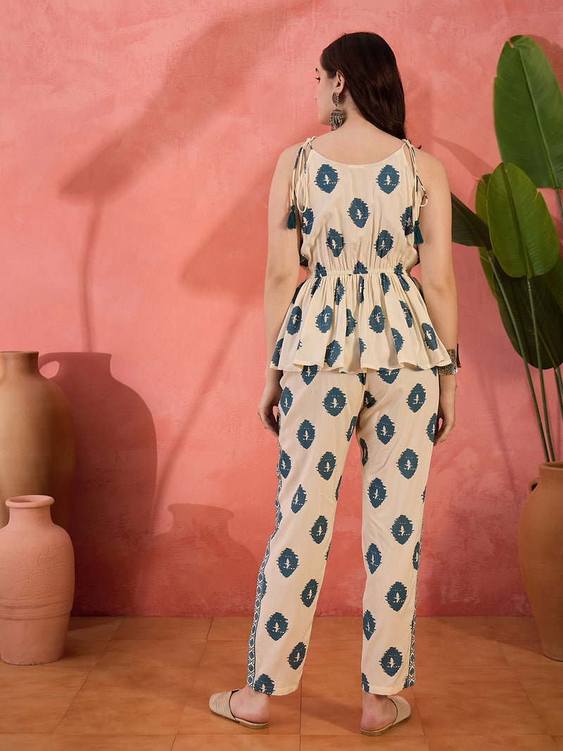 Stylum Women's Cream Printed Rayon Co-ords Set (CSCREAMMURFY)