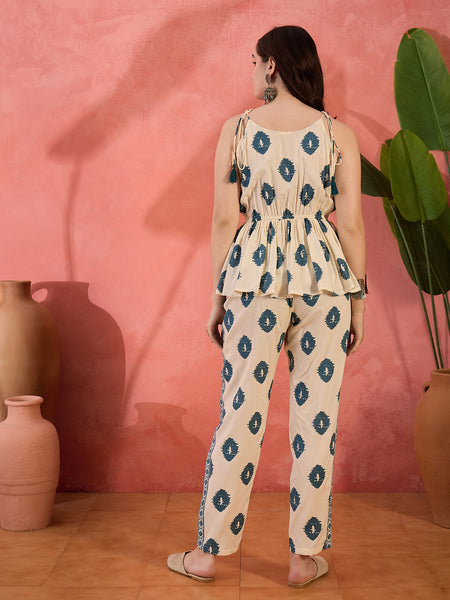 Stylum Women's Cream Printed Rayon Co-ords Set (CSCREAMMURFY)