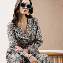 Stylum Women's Grey Printed Cotton Kantha Fabric Blazer Style Co-Ord Set (CSGREYPAI)