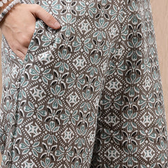 Stylum Women's Grey Printed Cotton Kantha Fabric Blazer Style Co-Ord Set (CSGREYPAI)