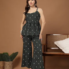 Stylum Women's Green Striped Printed Cotton Co-Ords Set (CSGREENJAFAR)
