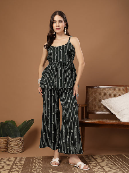 Stylum Women's Green Striped Printed Cotton Co-Ords Set (CSGREENJAFAR)