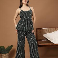 Stylum Women's Green Striped Printed Cotton Co-Ords Set (CSGREENJAFAR)
