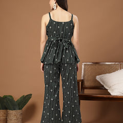 Stylum Women's Green Striped Printed Cotton Co-Ords Set (CSGREENJAFAR)