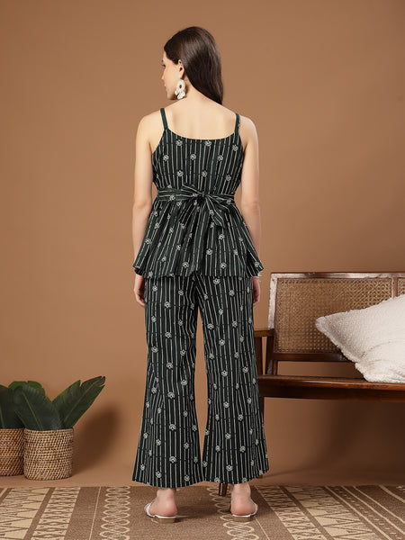 Stylum Women's Green Striped Printed Cotton Co-Ords Set (CSGREENJAFAR)