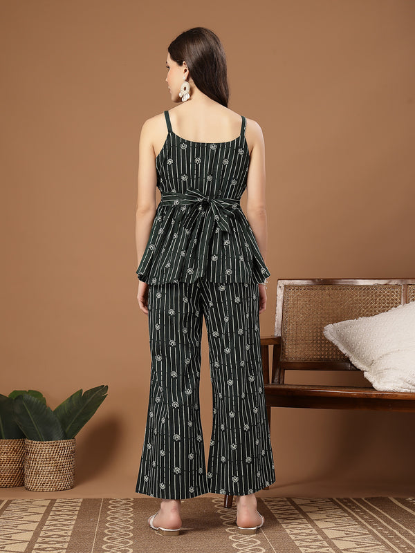 Stylum Women's Green Striped Printed Cotton Co-Ords Set (CSGREENJAFAR)