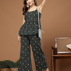 Stylum Women's Green Striped Printed Cotton Co-Ords Set (CSGREENJAFAR)