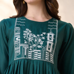 Stylum Women's Green Solid & Embroidered Cotton Blend Co-Ord Set (CSGREENJOON)