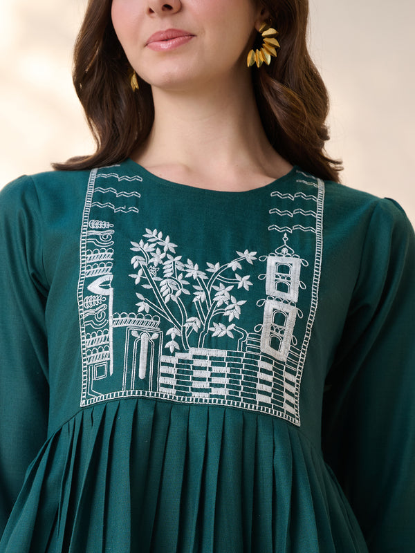 Stylum Women's Green Solid & Embroidered Cotton Blend Co-Ord Set (CSGREENJOON)