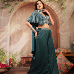 Stylum Women's Green Solid & Embroidered Poly Georgette Co-Ords Set (CSGREENMAYRA)