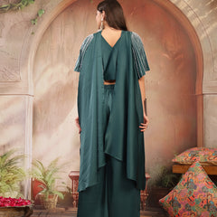 Stylum Women's Green Solid & Embroidered Poly Georgette Co-Ords Set (CSGREENMAYRA)