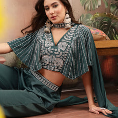 Stylum Women's Green Solid & Embroidered Poly Georgette Co-Ords Set (CSGREENMAYRA)