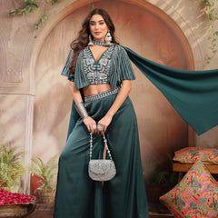 Stylum Women's Green Solid & Embroidered Poly Georgette Co-Ords Set (CSGREENMAYRA)