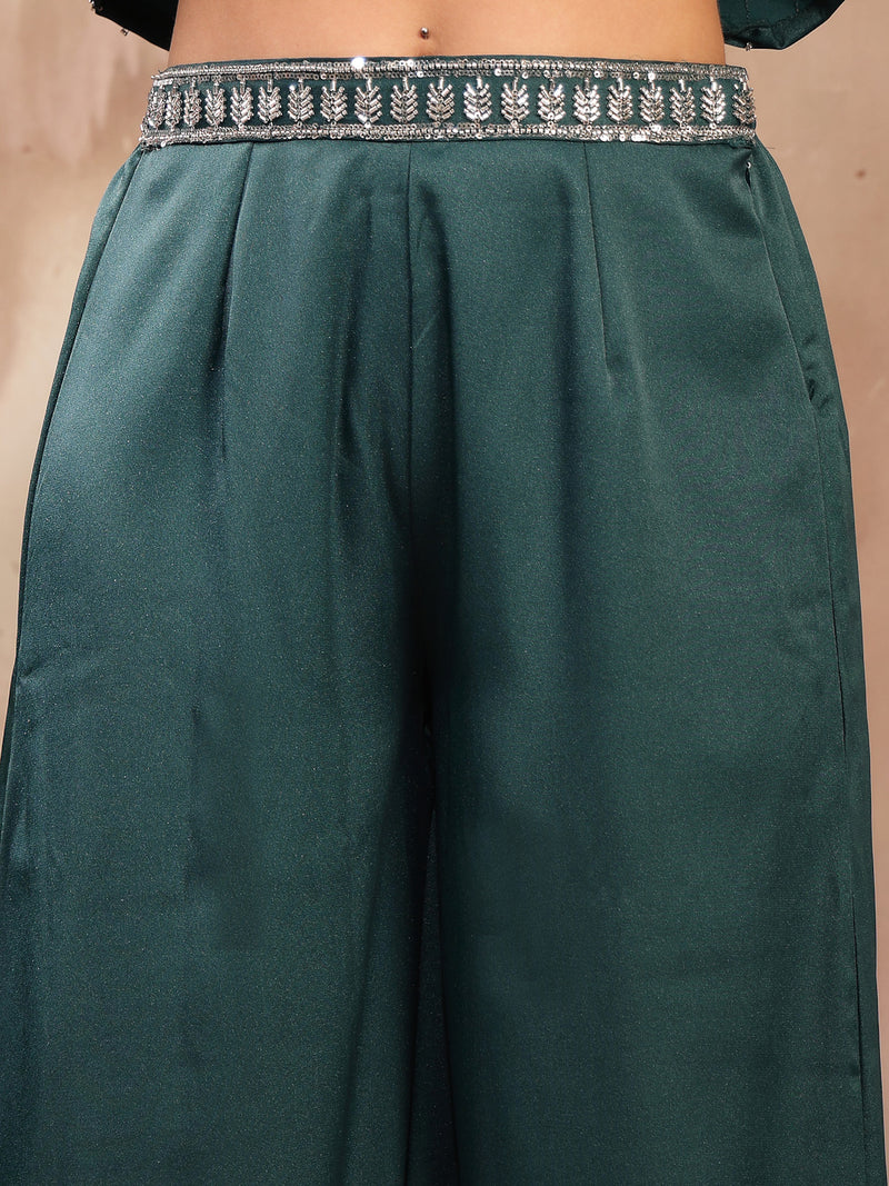 Stylum Women's Green Solid & Embroidered Poly Georgette Co-Ords Set (CSGREENMAYRA)