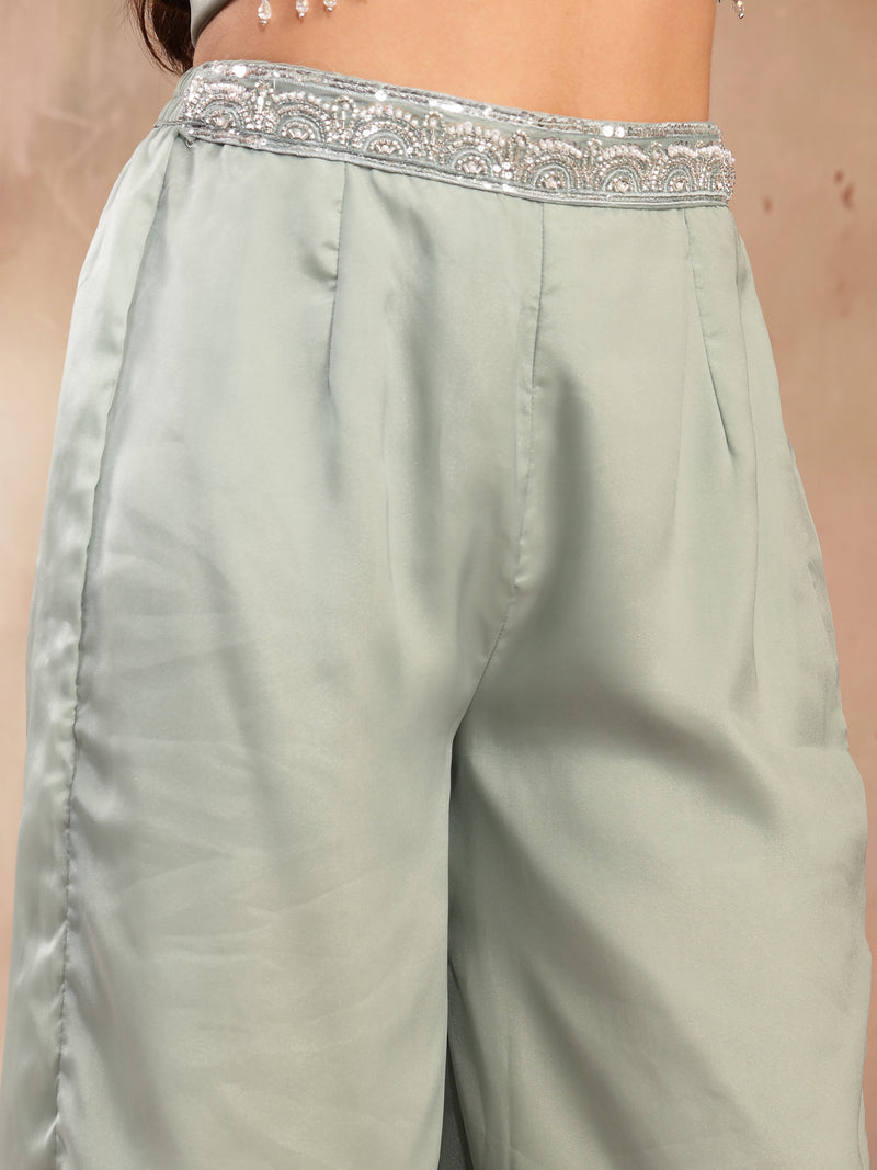 Stylum Women's Green Solid & Embroidered Poly Georgette Co-Ord Set (CSGREENNISHA)