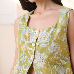 Stylum Women's Green Floral Printed Cotton Flax Co-Ord Set (CSGREENOLLY)