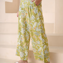 Stylum Women's Green Floral Printed Cotton Flax Co-Ord Set (CSGREENOLLY)