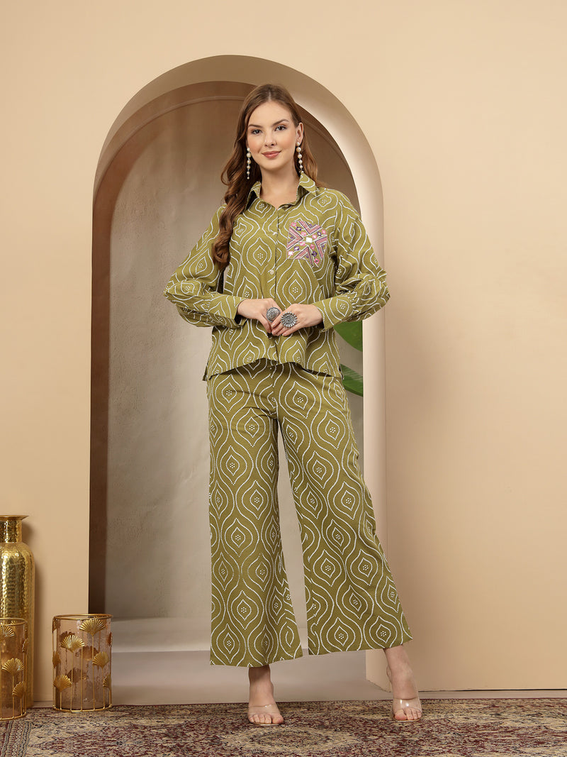 Stylum Women's Green Bandhej Printed Cotton Co-Ord Set (CSGREENOPERA)