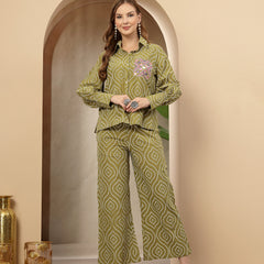 Stylum Women's Green Bandhej Printed Cotton Co-Ord Set (CSGREENOPERA)