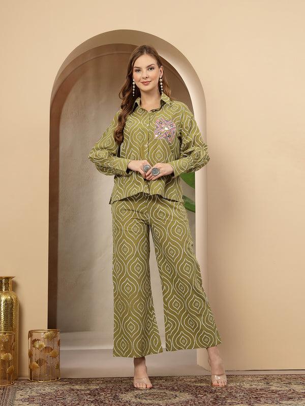 Stylum Women's Green Bandhej Printed Cotton Co-Ord Set (CSGREENOPERA)