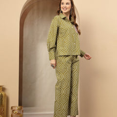 Stylum Women's Green Bandhej Printed Cotton Co-Ord Set (CSGREENOPERA)