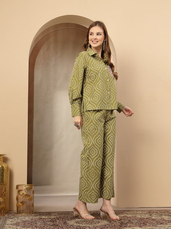 Stylum Women's Green Bandhej Printed Cotton Co-Ord Set (CSGREENOPERA)