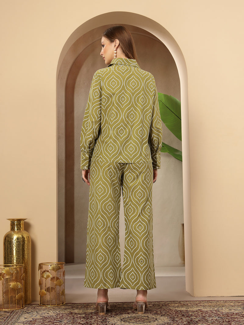 Stylum Women's Green Bandhej Printed Cotton Co-Ord Set (CSGREENOPERA)