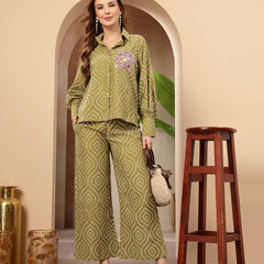 Stylum Women's Green Bandhej Printed Cotton Co-Ord Set (CSGREENOPERA)
