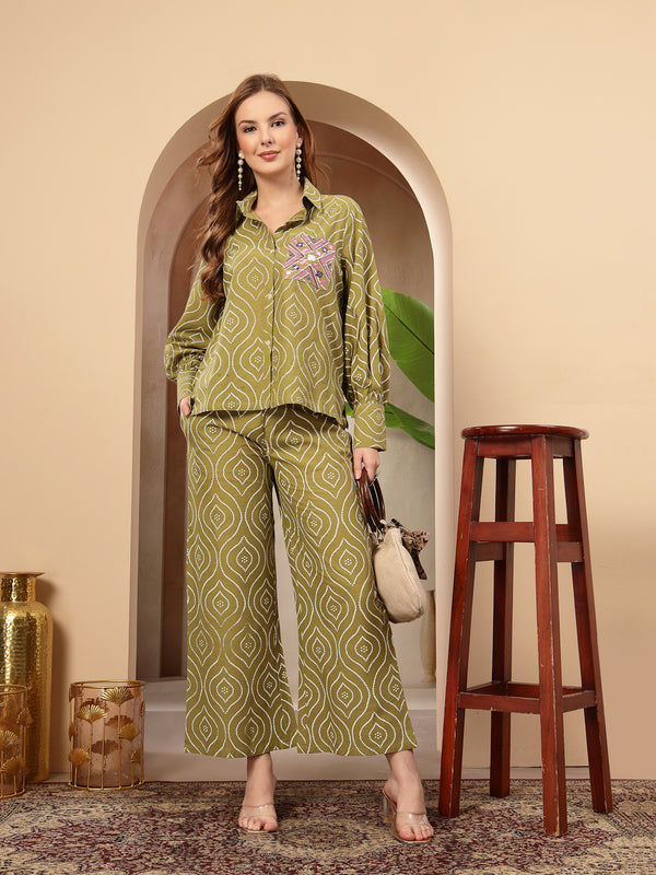 Stylum Women's Green Bandhej Printed Cotton Co-Ord Set (CSGREENOPERA)