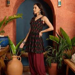 Stylum Women's Green Floral Printed Cotton Empire Top With Balloon Pant (CSGREENPERI)