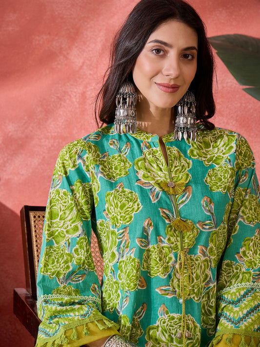 Stylum Women's Green Floral Printed Cotton Co-Ord Set (CSGREENPONNY)