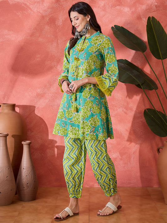 Stylum Women's Green Floral Printed Cotton Co-Ord Set (CSGREENPONNY)