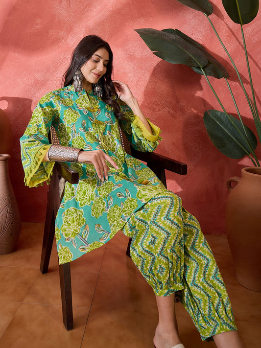 Stylum Women's Green Floral Printed Cotton Co-Ord Set (CSGREENPONNY)
