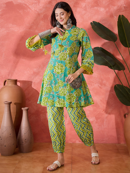 Stylum Women's Green Floral Printed Cotton Co-Ord Set (CSGREENPONNY)