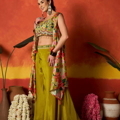 Stylum Women's Green Floral Printed & Embroidered Chinon Co-Ord Set (CSGREENRANGREJ)