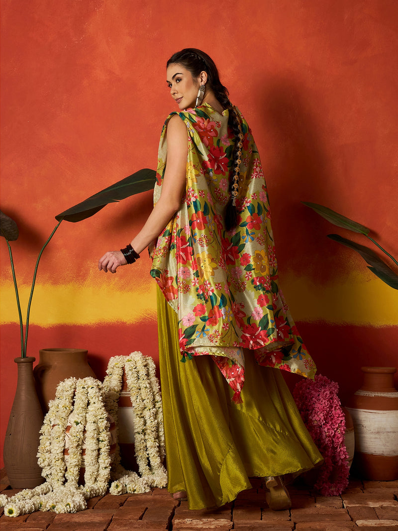 Stylum Women's Green Floral Printed & Embroidered Chinon Co-Ord Set (CSGREENRANGREJ)