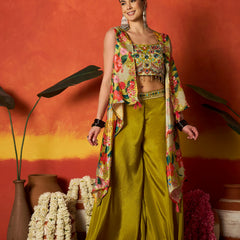 Stylum Women's Green Floral Printed & Embroidered Chinon Co-Ord Set (CSGREENRANGREJ)