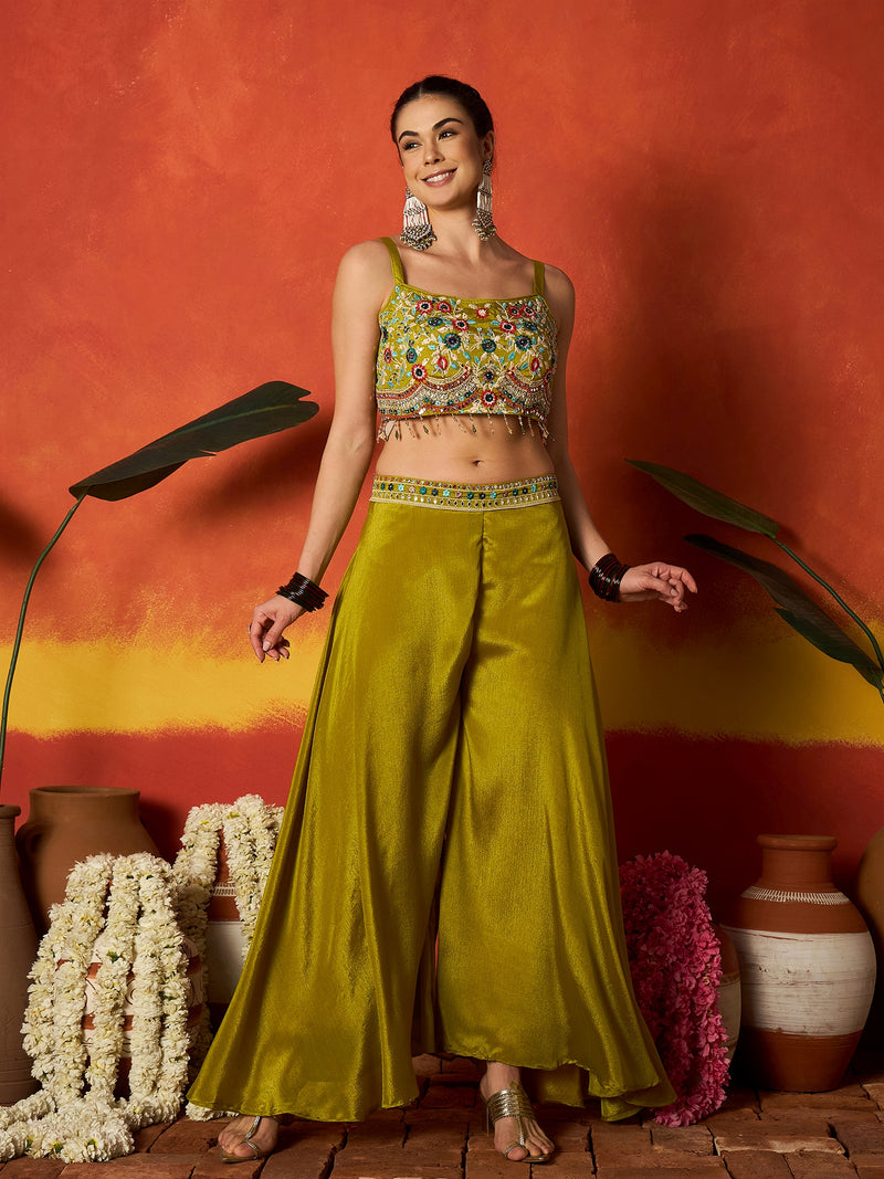 Stylum Women's Green Floral Printed & Embroidered Chinon Co-Ord Set (CSGREENRANGREJ)