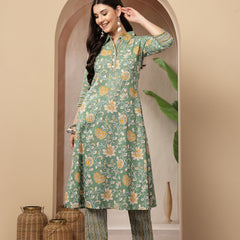 Stylum Women's Green Floral Printed Cotton Co-Ords Set (CSGREENRANJAN)
