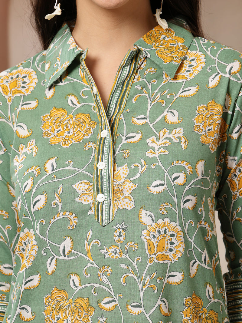 Stylum Women's Green Floral Printed Cotton Co-Ords Set (CSGREENRANJAN)