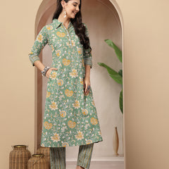 Stylum Women's Green Floral Printed Cotton Co-Ords Set (CSGREENRANJAN)