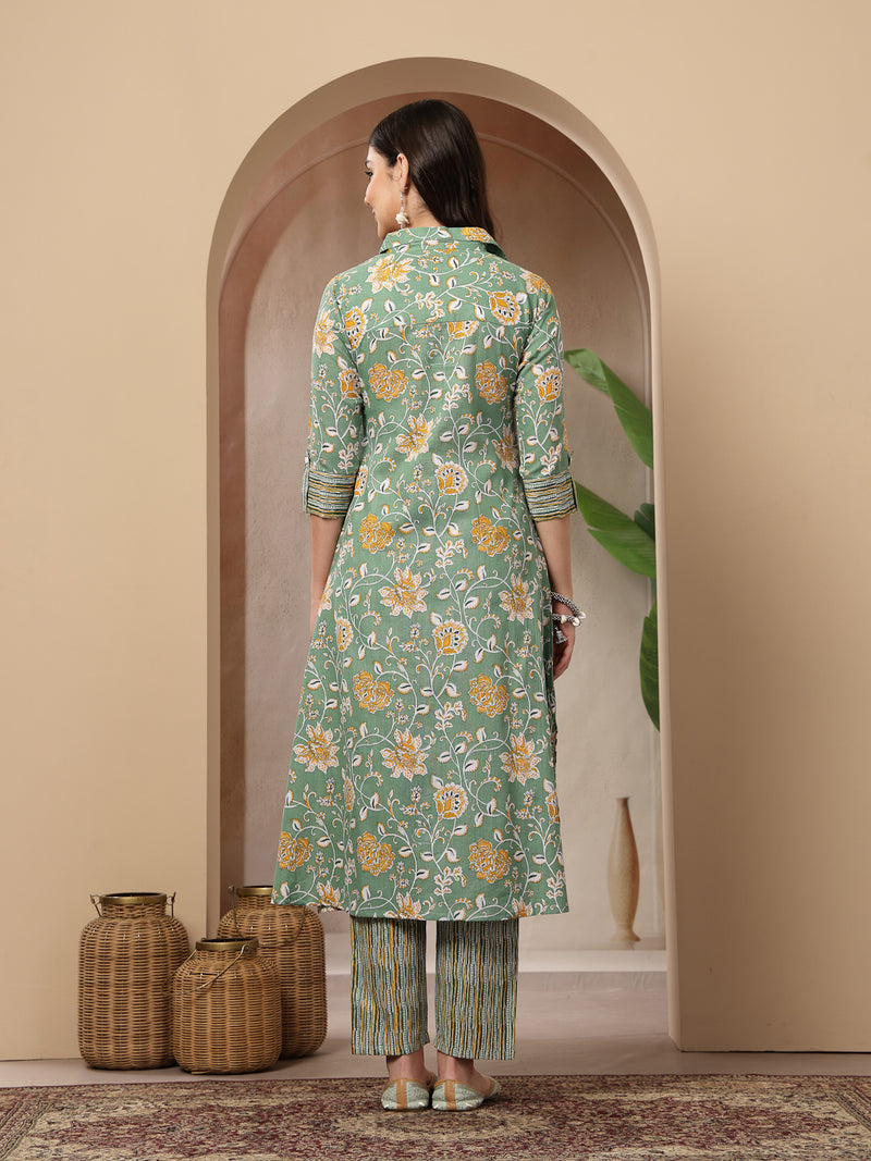Stylum Women's Green Floral Printed Cotton Co-Ords Set (CSGREENRANJAN)