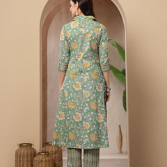 Stylum Women's Green Floral Printed Cotton Co-Ords Set (CSGREENRANJAN)
