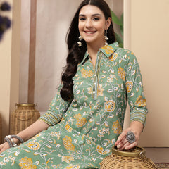 Stylum Women's Green Floral Printed Cotton Co-Ords Set (CSGREENRANJAN)