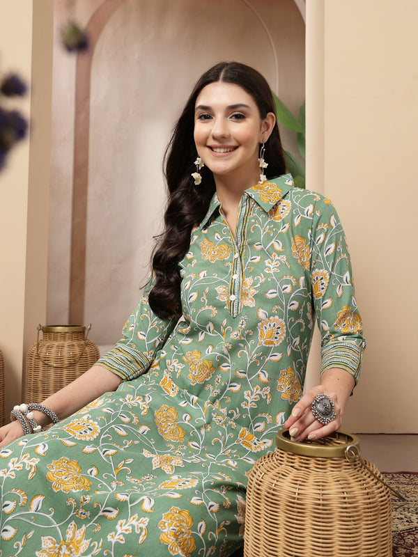 Stylum Women's Green Floral Printed Cotton Co-Ords Set (CSGREENRANJAN)