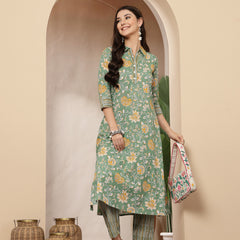 Stylum Women's Green Floral Printed Cotton Co-Ords Set (CSGREENRANJAN)