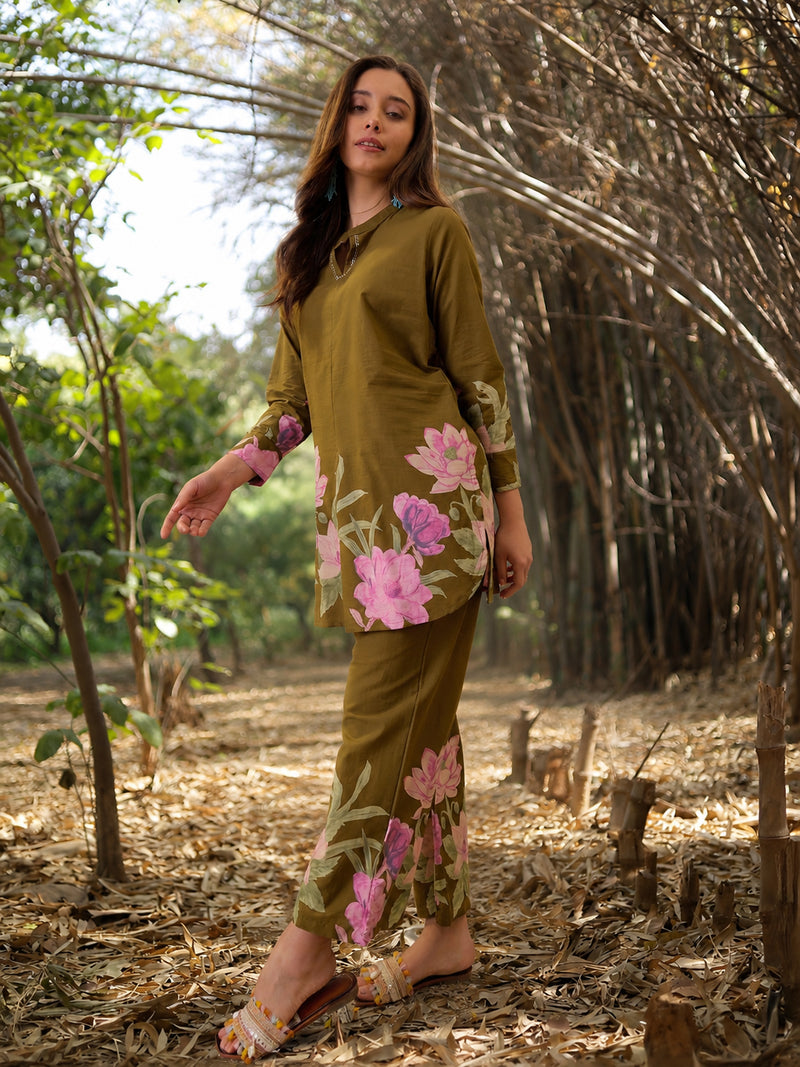 Stylum Women's Green Floral Printed Cotton Co-Ord Set (CSGREENRUKKA)