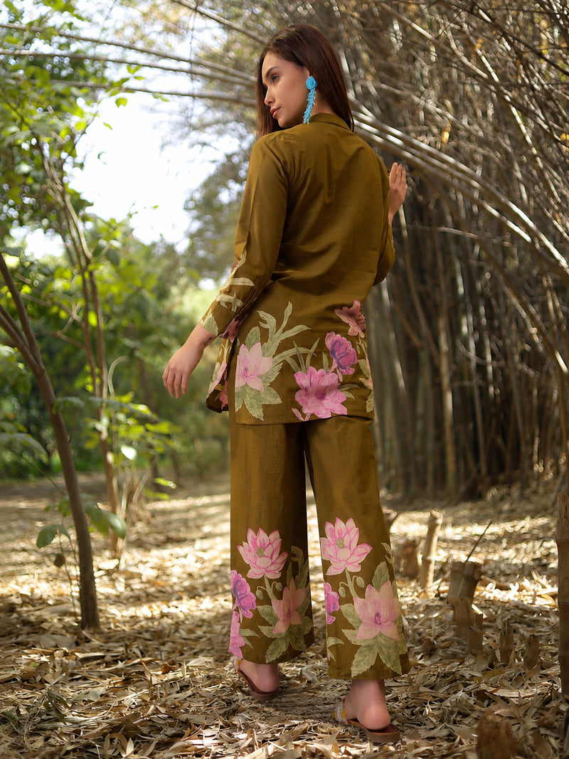 Stylum Women's Green Floral Printed Cotton Co-Ord Set (CSGREENRUKKA)