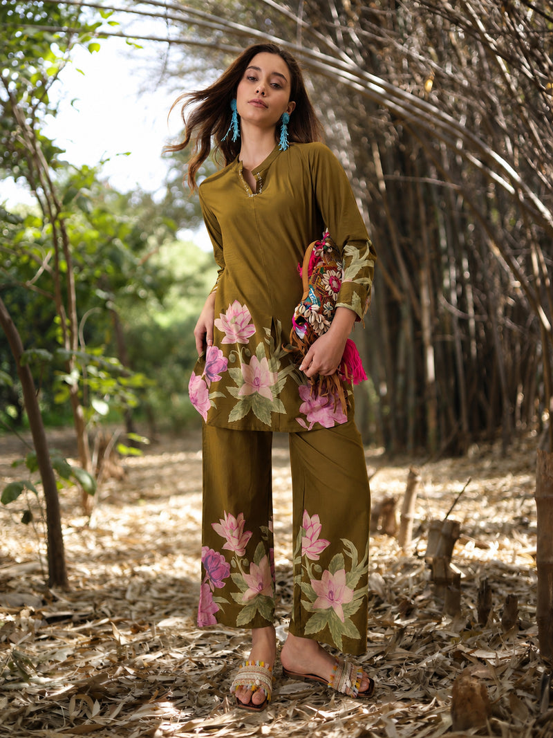 Stylum Women's Green Floral Printed Cotton Co-Ord Set (CSGREENRUKKA)